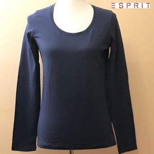 New Esprit Blue Women T-Shirt Long Sleeve Size L